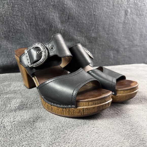 Dansko Women’s Black Slip On Sandals with Pewter Buckle Size 38 (7.5US) Heel - Picture 1 of 10